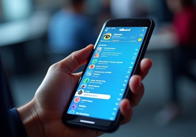 빌보드 차트 이미지가 보이는 스마트폰 화면